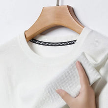 Load image into Gallery viewer, Short sleeved Polo shirShort sleeved Waffle Solid Polot fashion splicing men's round neck top cotton daily short sleeved T-shirt