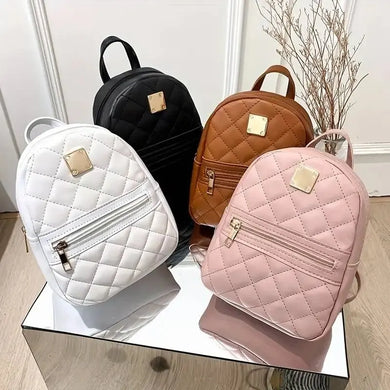 Women's Cute Rhombic Pattern Backpack | Small Black Casual Shoulder Bag