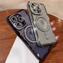 Load image into Gallery viewer, New Fashion Glitter Diamond Transparent Case For iPhone 16 15 14 13 17 12 Pro Max 16 Plus Magnetic Wireless Charge Bumper Cover