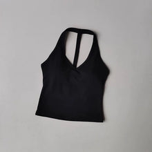 Load image into Gallery viewer, Women's Summer V-Neck Yoga Sports Vest Hanging Back Neck Design Outdoor Running Training Gathered Fit Active Wear Top