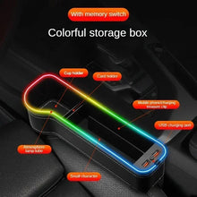 Load image into Gallery viewer, New Car Crevice Storage Box with 2 USB Charger Colorful LED Seat Gap Slit Pocket Seat Organizer Card Phone Bottle Cups Holder