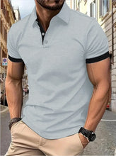 Load image into Gallery viewer, Men's short sleeve color matching fashion with men's lapel short sleeve