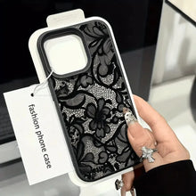 Load image into Gallery viewer, Black Lace Pattern Phone Case For iPhone 17 Pro Max 16 15 14 Plus 13 12 11 Pro Max 16E 17Air X XR XS Max Shockproof Soft Cover