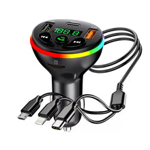 Load image into Gallery viewer, Car Bluetooth 5.0 FM Transmitter MP3 Modulator Player Handsfree Audio Receiver With 3 in 1 Charge Cable for IPhone Huawei Xiaomi