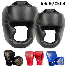 Load image into Gallery viewer, Adults/child MMA Safety Boxing Gloves Helmet Head Gear Protectors PU Leather Gloves Kids Boxing Training Kickboxing Boxer Target