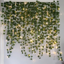 Load image into Gallery viewer, 2/5/10M Silk Leaves Fake Creeper Green Leaf Ivy Vine LED String Lights for Home Wedding Hanging Garland Artificial Plants Decor