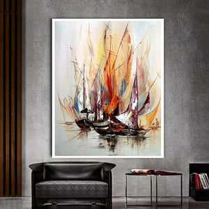 Modern Abstract Seascape Wall Art - Sailing HD Oil on Canvas Poster - Home Decor