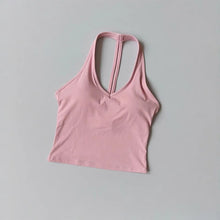 Load image into Gallery viewer, Women's Summer V-Neck Yoga Sports Vest Hanging Back Neck Design Outdoor Running Training Gathered Fit Active Wear Top