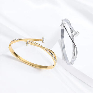 Double Crystal Cross Stainless Steel Bracelet Luxury Women's Bangle Wedding Gift