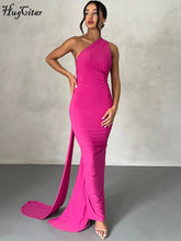 Load image into Gallery viewer, Hugcitar One Shoulder Backless Adjustable Scarf Loop Ruched Sexy Maxi Dress Women Elegant Y2K Streetwear Festival Outfit