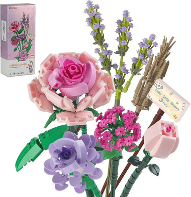 Mini Pink Rose Lavender Building Block Flower Bouquet Home Decor Toy Kit