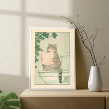 Load image into Gallery viewer, Japanese Tabby Cat in Bathtub Poster Prints Canvas Painting Retro Aesthetic Wall Art Picture Japandi Bathroom Toilet Home Decor