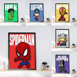 Marvel Wall Art Posters SpiderMan Iron Man Avengers Superhero Disney Kid Room Decor Cartoon Canvas Painting Picture Print