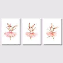 Load image into Gallery viewer, 3pcs Cute Ballerina Bunny Ballet Canvas Posters Woodland Animal Print Painting Girls Room Decor Rabbit Wall Art Nursery Decor