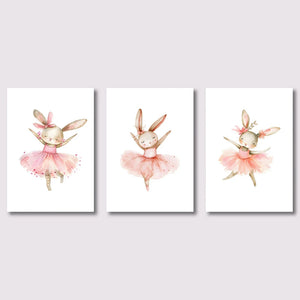 3pcs Cute Ballerina Bunny Ballet Canvas Posters Woodland Animal Print Painting Girls Room Decor Rabbit Wall Art Nursery Decor