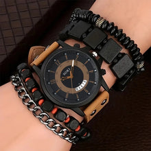 Load image into Gallery viewer, 5PCS Hip Hop Men&#39;s Bracelet Watches Set Calendar Quartz Casual Leather Watch