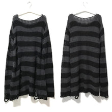 Load image into Gallery viewer, New Punk Gothic Long Unisex Sweater Summer Women Striped Cool Hollow Out Hole Broken Jumper Loose Rock Thin Dark Streetwear Top