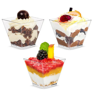 20 Mini Dessert Cups with Spoons - Clear Plastic Parfait Appetizer Set