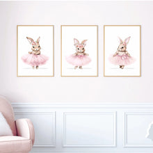 Load image into Gallery viewer, 3pcs Cute Ballerina Bunny Ballet Canvas Posters Woodland Animal Print Painting Girls Room Decor Rabbit Wall Art Nursery Decor