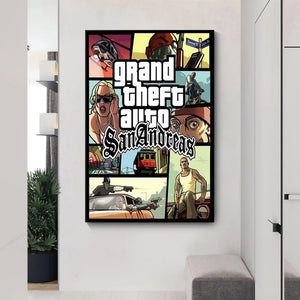 Video Game Grand Theft Auto Poster Canvas Painting GTA 5 Wall Picture Print For Modern Gamer Living Room Home Decoration