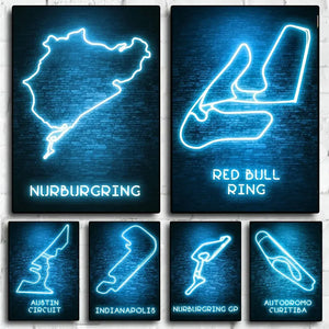 Neon F1 Race Track Poster - Canvas Wall Art for Home Decoration