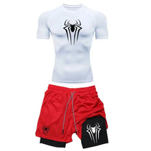 Load image into Gallery viewer, Men's Workout Compression Set Y2K Spider Printed Gym Tshirts Breathable Running Shorts Quick Dry Sports Rash Guard Sportwear Set