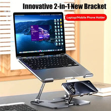 Load image into Gallery viewer, 2 In 1 Laptop Stand, With Phone Holder, Adjustable Steel Laptop Stand For Desk, Ergonomic Foldable Portable Desktop Laptoprise