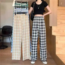 Load image into Gallery viewer, Women&#39;s Velvet Plaid High Waist Casual Pants Hong Kong Style Loose Long Trousers