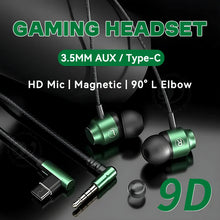 Load image into Gallery viewer, Metal Magnetic Gaming Earbuds 90° L Elbow Digital Type-C/3.5MM AUX 9D Surround HIFI Heavy Bass Music Headset For Samsung Android