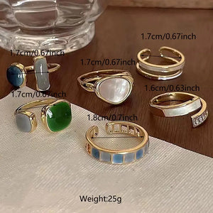 6-Piece Irregular Moonstone Heart Open Rings Set Women Girls Kpop Aesthetic Jewelry