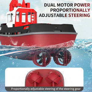 JIKEFUN 686 Dual Motor RC Tugboat - 2.4G Long Range Remote Control Boat for Boys Gift