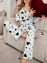 Load image into Gallery viewer, Autumn Winter 2 Pieces Pajamas Sets for Women Sleepwear Heart Print Long Sleeve Tops with Long Pants Trouser Set Pyjamas