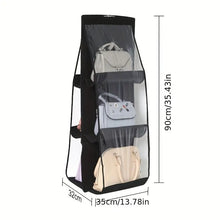 Load image into Gallery viewer, Black Handbag Hanging Organizer - 6 Pocket Foldable Storage Bag