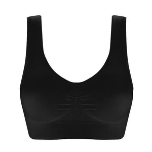 Black Seamless Yoga Crop Top Bra - Breathable, Vertical Stripes