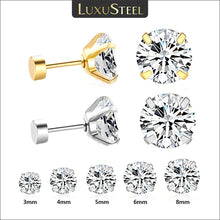 Load image into Gallery viewer, LUXUSTEEL 1Pairs/2Pcs Stainless Steel Crystal Studs Earrings For Women Men 4 Prong Tragus Round Clear Cubic Zirconia Ear Jewelry
