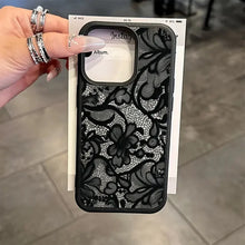 Load image into Gallery viewer, Black Lace Pattern Phone Case For iPhone 17 Pro Max 16 15 14 Plus 13 12 11 Pro Max 16E 17Air X XR XS Max Shockproof Soft Cover