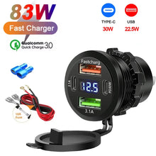 Load image into Gallery viewer, NEW 117W Dual PD Dual QC 3.0 USB Car Charger with Voltmeter Socket Power Outlet Adapter Waterproof for 12V/24V Car Boat Hot Sale