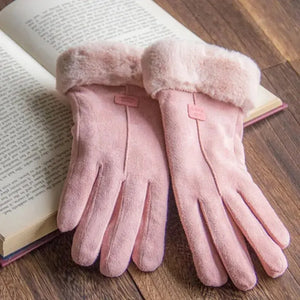 Cute Furry Winter Gloves for Women - Warm Full Finger Mittens for Outdoor Sport