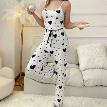 Load image into Gallery viewer, Women Sleepwear Autumn Winter Pajamas Sets Heart Print Sleeveless Cami Vest with Long Pants Trouser Set Sexy Lingerie Pyjamas