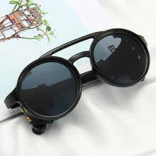 Load image into Gallery viewer, Steampunk Shields Sunglasses Men Women Classic Sun Glasses With Side Leather Round Eyewears Punk UV400 Lens