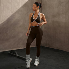 Load image into Gallery viewer, ZHEJIN 2 Piece Yoga Set Women Contrast Trim Halter Sports Bra High Waist Seamless Leggings Gym Workout Set Fitness Activewear Su