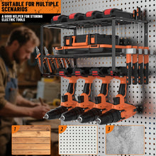 Load image into Gallery viewer, DayPlus 3-Tier Power Tool Storage, Heavy Duty Metal Tools Shelf Organizer Rack for 4 Drill Tools, Toolbox, Screwdrivers, Pliers