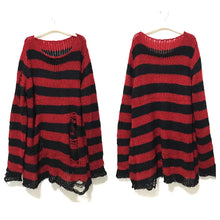Load image into Gallery viewer, New Punk Gothic Long Unisex Sweater Summer Women Striped Cool Hollow Out Hole Broken Jumper Loose Rock Thin Dark Streetwear Top