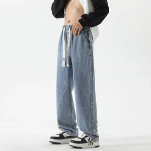 Guangzhou Men's Light Blue Drawstring Jeans Versatile Casual Loose Fit Long Pants