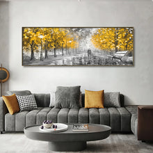 Load image into Gallery viewer, City Rain Canvas: Yellow Leaves Umbrella Street View Oil Painting