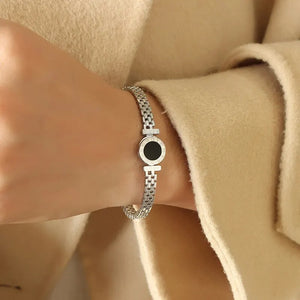 Fashion Bracelet Black Acrylic Stainless Steel Roman Numerals Couple Gift