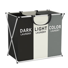 Load image into Gallery viewer, 1 PC Large Laundry Hamper 3 Sections Divided Laundry Basket Foldable Washing Bin Dirty Cloth Storage Bag