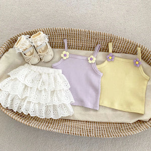 2-Piece Baby Girl Suspender Set - Summer Tank Top & Lace Princess Skirt, 0-3 Years