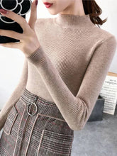 Load image into Gallery viewer, Autumn Winter Mock Neck Women Sweater Vintage Basic Solid Knitted Tops Casual Slim Pullover Korean Sweaters Simple Chic Jumpers