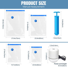 Load image into Gallery viewer, 12-Pack Vacuum Compression Storage Bags for Clothes, with Electric Pump - Reusable Space Saver Bags for Travel, Duvets Storage